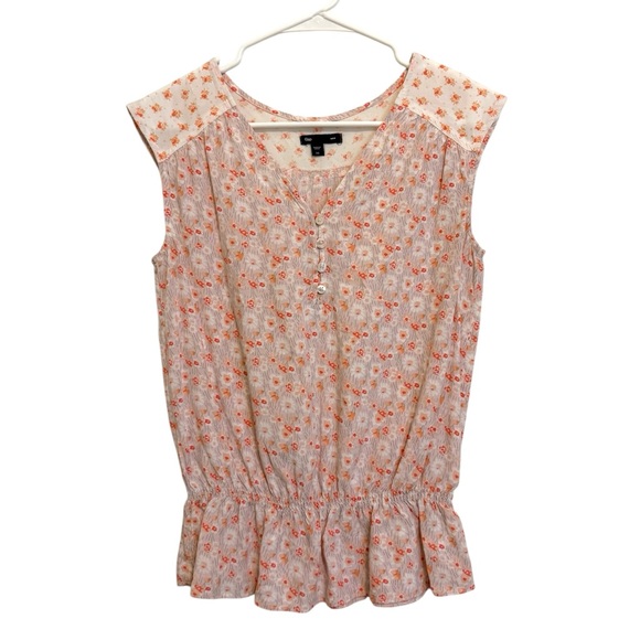 2/$25 GAP - Pink and Orange Floral Peplum Sleeveless Blouse - Picture 1 of 7